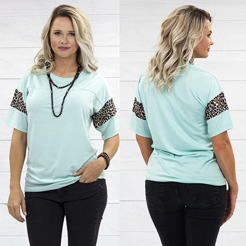 Short Sleeve Leopard Top Mint Green