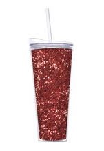 Straw Tumbler Red Glitter